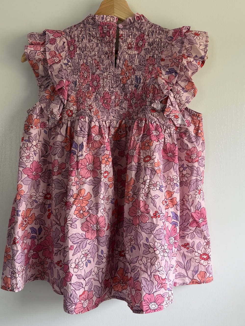Gigio Pink Floral Smocked Ruffle Blouse Size S Cottagecore Girly Pastels NWOT - Picture 2 of 4
